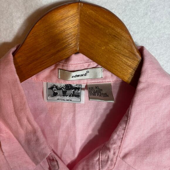 Edward Irish Linen Embroidered Blouse 100% Linen Pink Womens Size XL - Picture 2 of 7